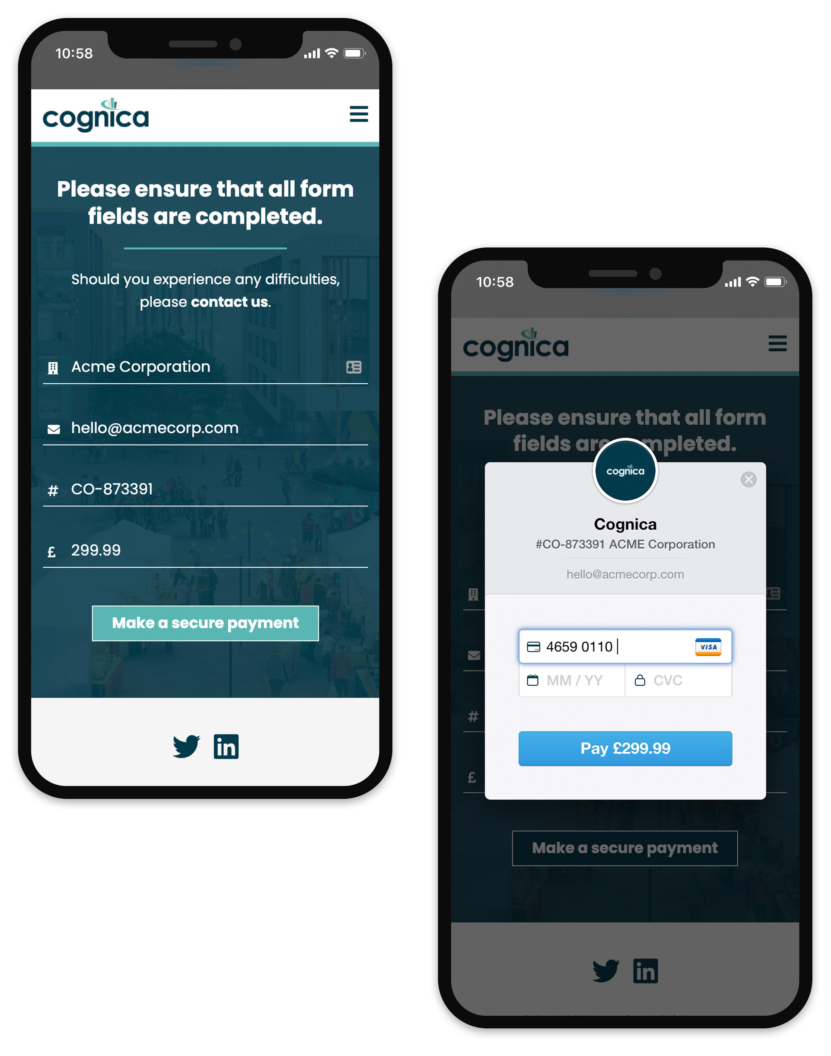Cognica mobile payment form