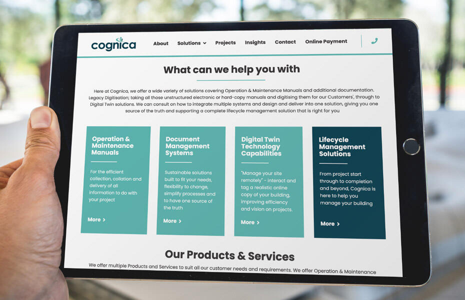 Cognica website design on tablet