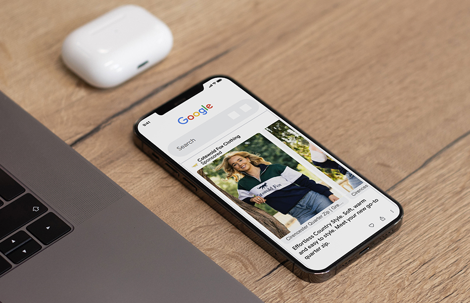 Mobile mockup of Google Ads for Cotswold Fox