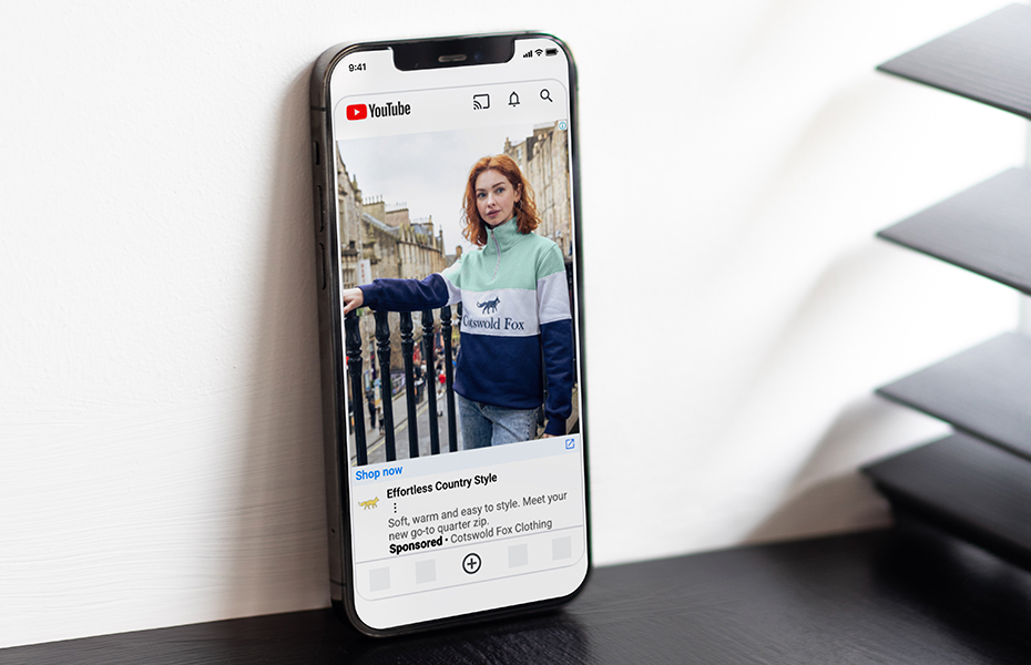 Mobile mockup of Youtube Ads for Cotswold Fox