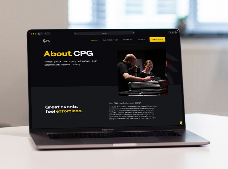 Website about page on laptop