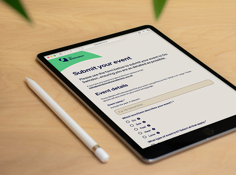 Tablet mockup of the event submission form