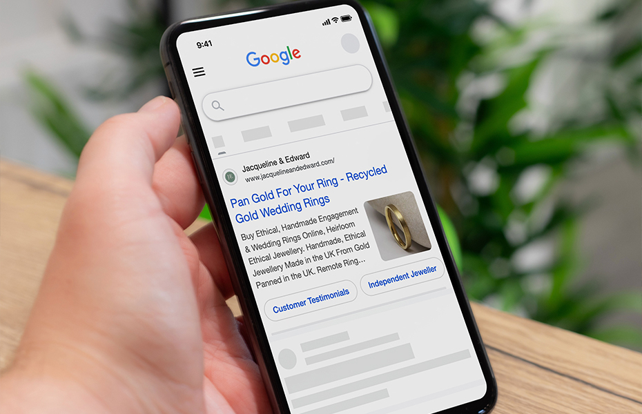 Mobile mockup of Google Ads for Jacqueline and Edward