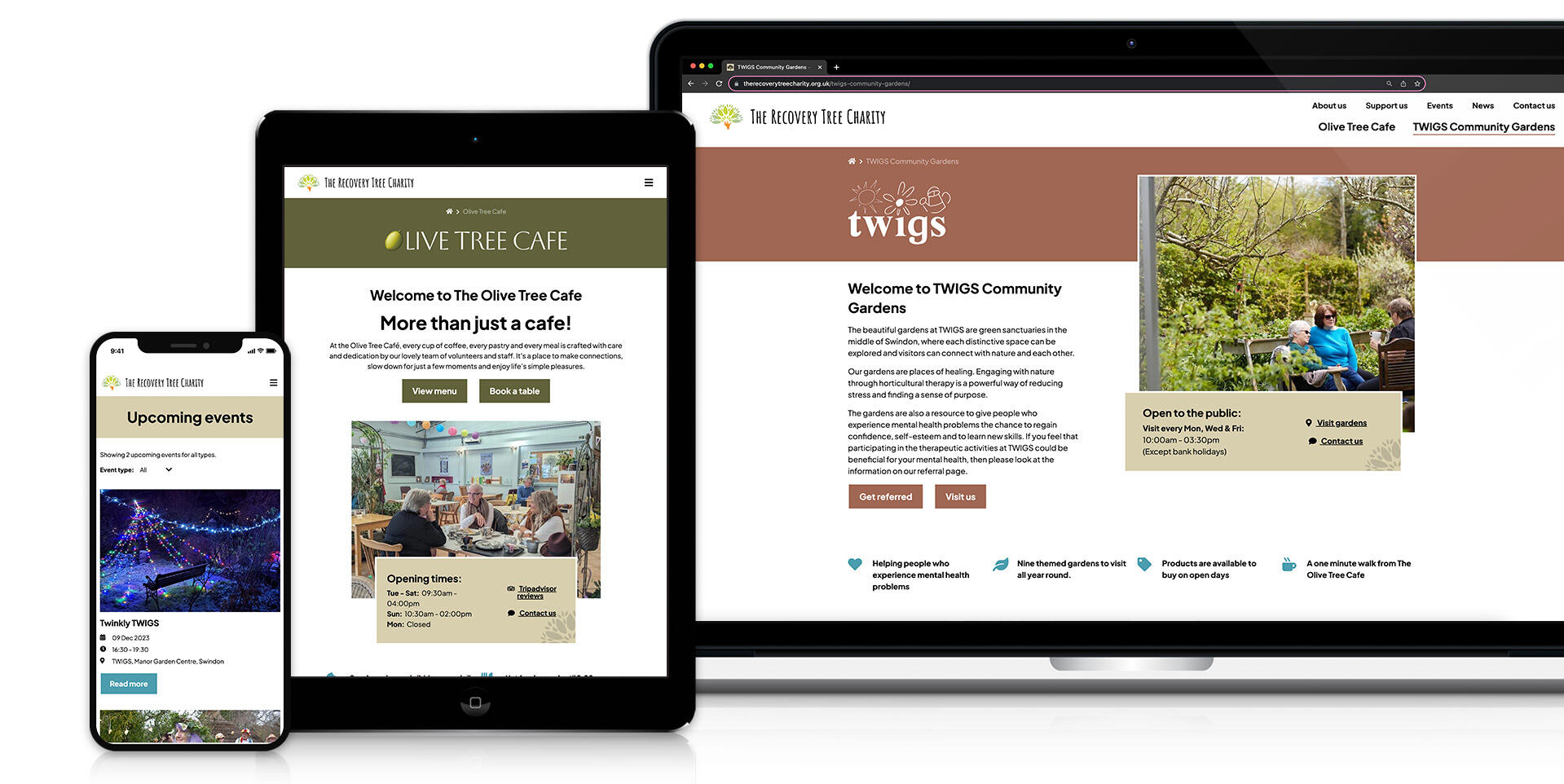 Responsive website design for The Recovery Tree Charity