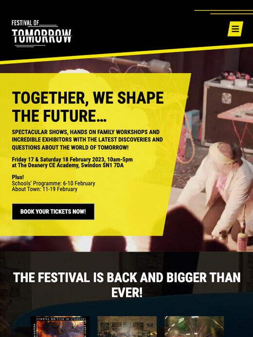 Tablet website design for Festival of Tomorrow