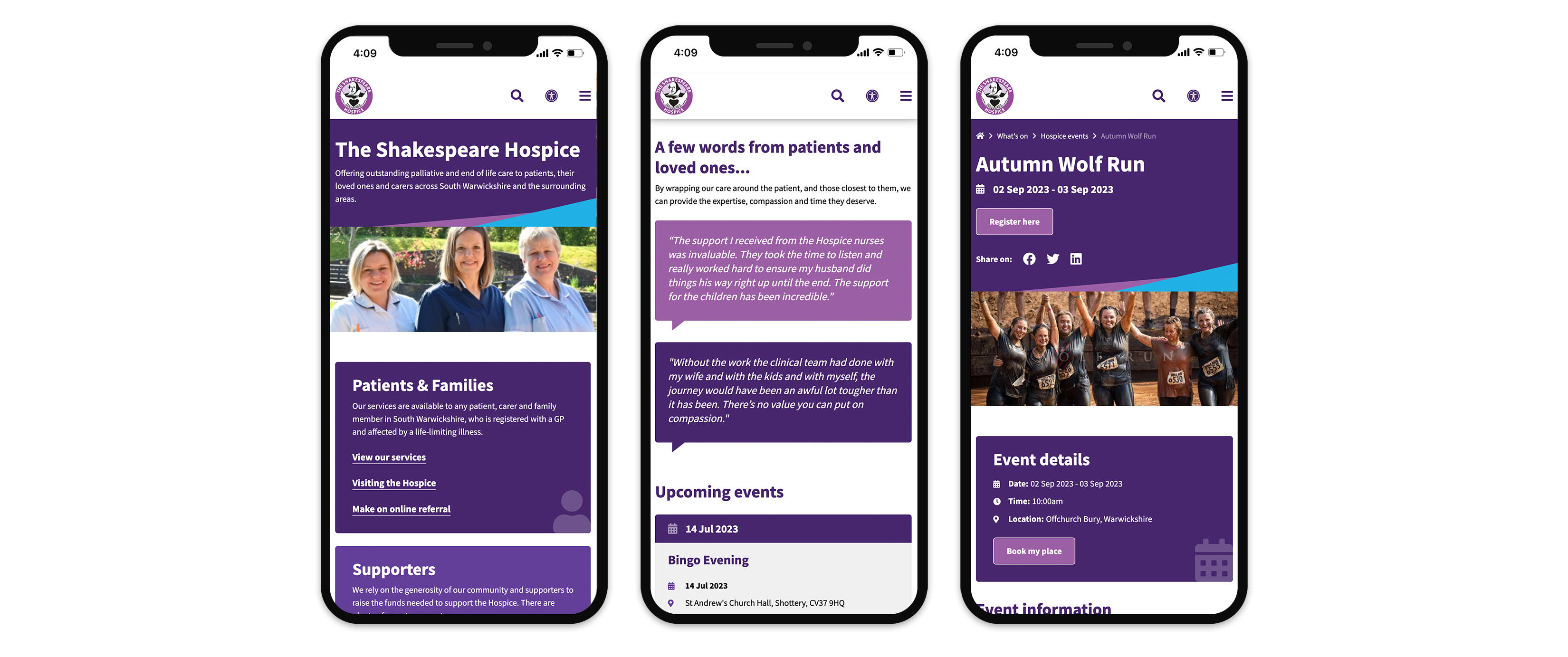 The Shakespeare Hospice mobile website design