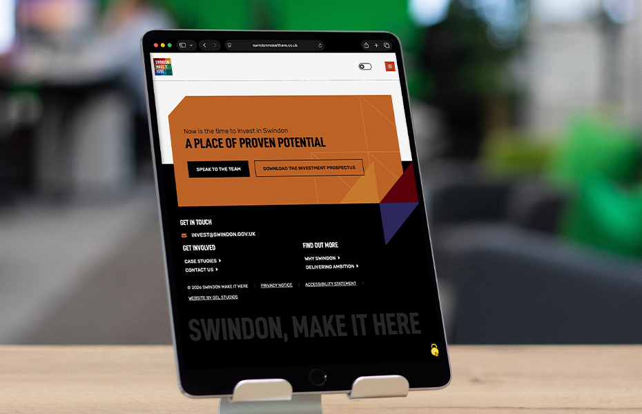 Swindon Make It Here website design on a tablet device